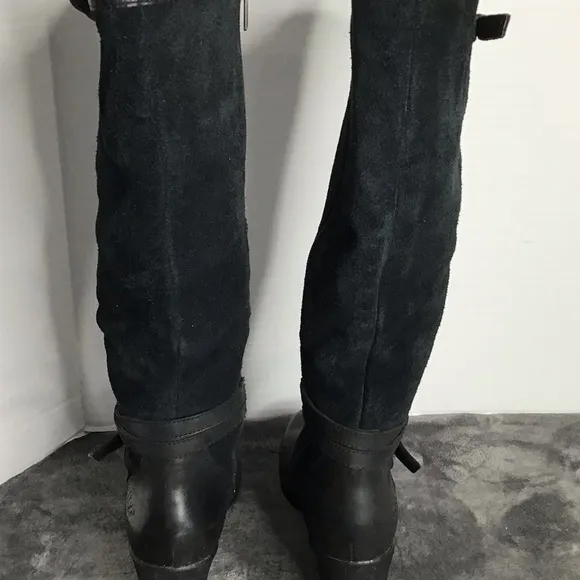 UGG Womens Black Side Full Zip Suede Round Toe Mid Calf Boots Size US 6