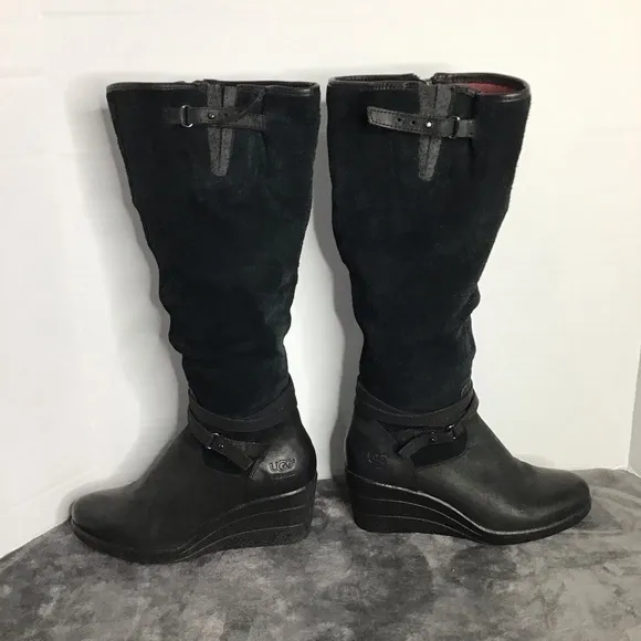 UGG Womens Black Side Full Zip Suede Round Toe Mid Calf Boots Size US 6