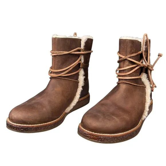 UGG Women’s Luisa Brown Leather Sheepskin Snow Boot Size US 7.5
