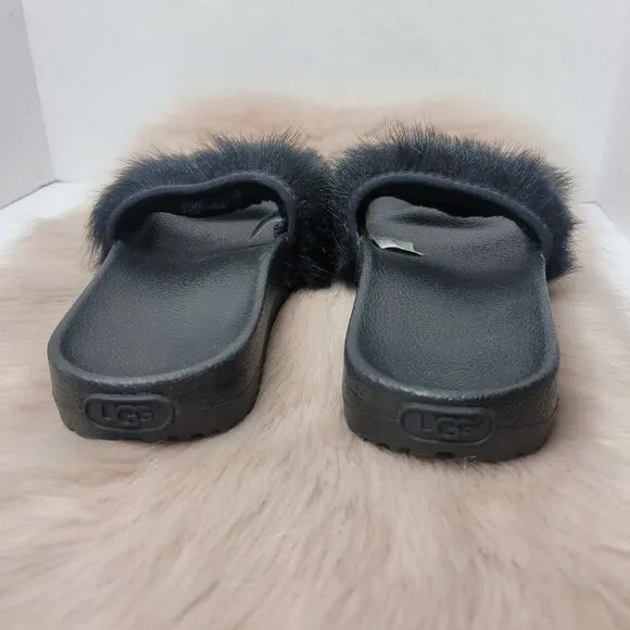 Ugg Women's Sandals Slides Size 6 Royale Black Garnet Toscana Fur Slipper