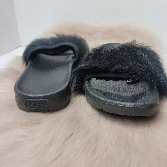 Ugg Women's Sandals Slides Size 6 Royale Black Garnet Toscana Fur Slipper