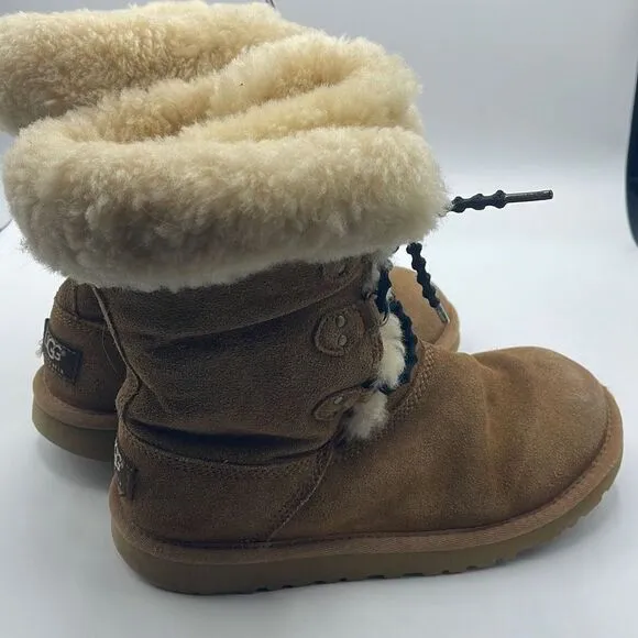 UGG Australia Girls Sheepskin Winter Boots Leather S/N 3285 Brown Size 5