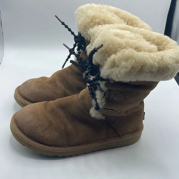 UGG Australia Girls Sheepskin Winter Boots Leather S/N 3285 Brown Size 5
