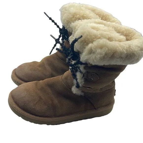 UGG Australia Girls Sheepskin Winter Boots Leather S/N 3285 Brown Size 5