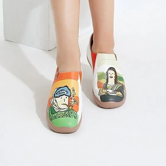 UIN Women's Walking Travel Shoes Slip On Casual Loafers (Van Gogh &amp; Mona Lisa)