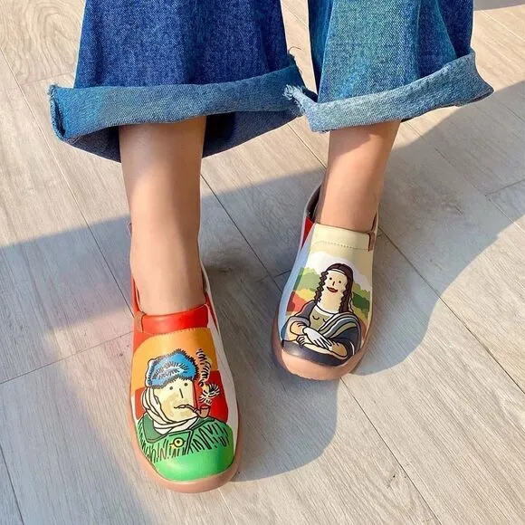 UIN Women's Walking Travel Shoes Slip On Casual Loafers (Van Gogh &amp; Mona Lisa)