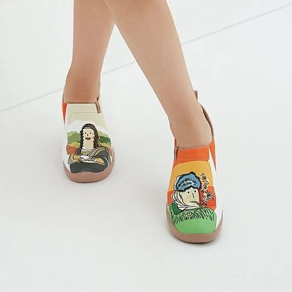 UIN Women's Walking Travel Shoes Slip On Casual Loafers (Van Gogh &amp; Mona Lisa)