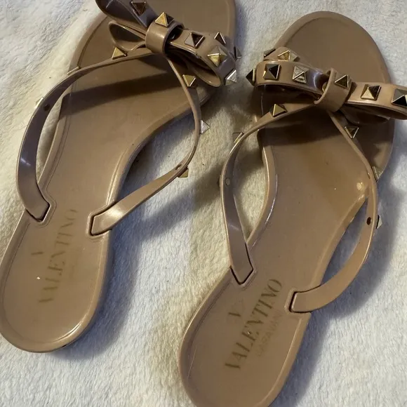 Valentino Women's Tan Sandals with Bow Detail