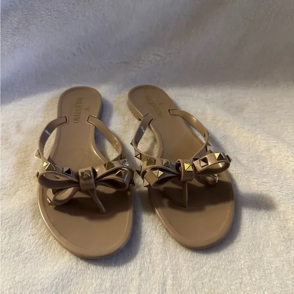 Valentino Women's Tan Sandals with Bow Detail