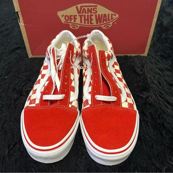 VANS old skool checkerboard red suede lace up shoes sneakers women’s 8.5 new