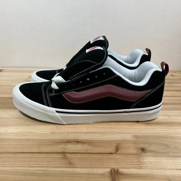 Vans Knu Skool casual skate shoes fat tongue Mens 12 Black Maroon NEW