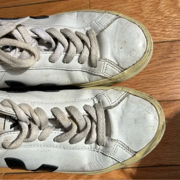 Veja Esplar Low Top White Black Women's Size 7 Leather Lace Up Shoes Sneakers