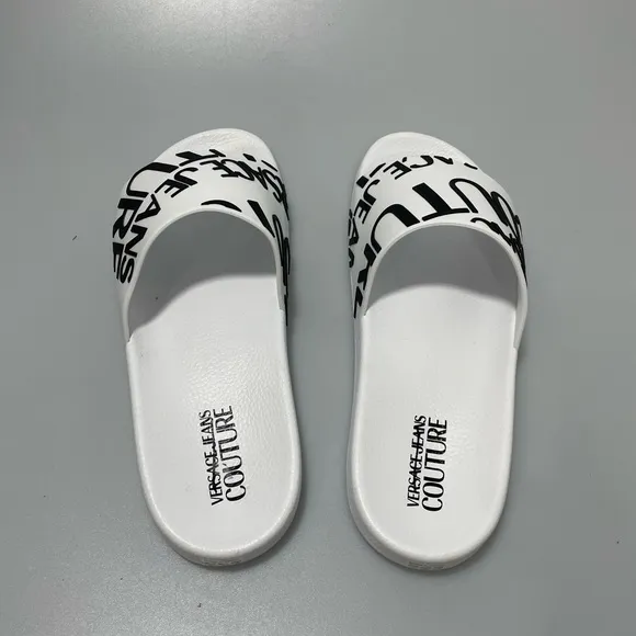 Versace Jeans Couture Logo Slide Sandals B&amp;W Men’s EU 43/10