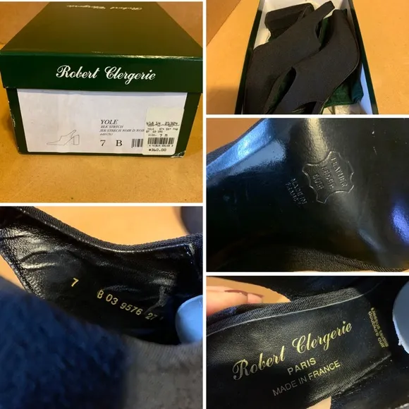 VINTAGE 1990'S/Y2K ROBERT CLERGERIE &quot;YOLE&quot;  LEATHER &amp; FABRIC SLINGBACK HEELS (7)