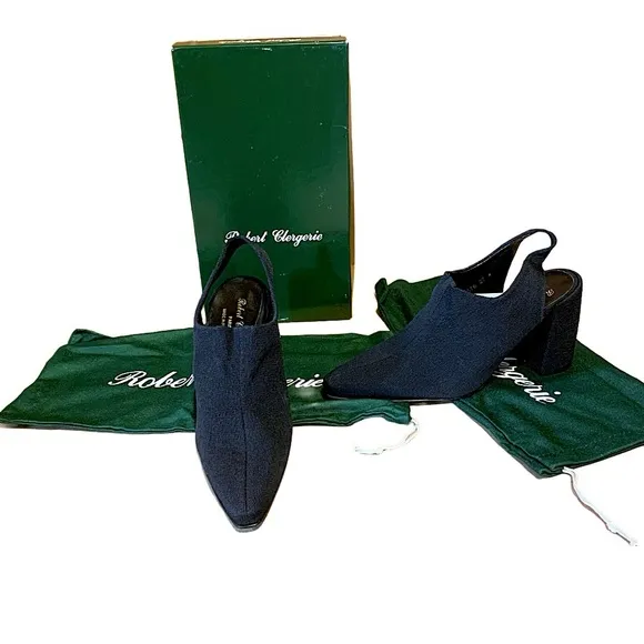 VINTAGE 1990'S/Y2K ROBERT CLERGERIE &quot;YOLE&quot;  LEATHER &amp; FABRIC SLINGBACK HEELS (7)