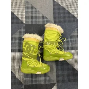 Vintage 90s Y2K Grunge Slutty Green DC Shoes Chalet Winter Fur‎ Snow Boots Sz S