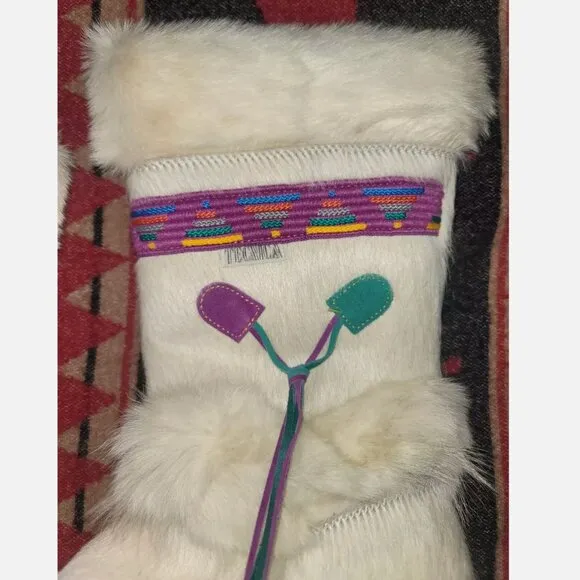 Vintage MINT Tecnica Italy White Fur Ski Snow Boots Skandia Aztec Goat EU37 US 7