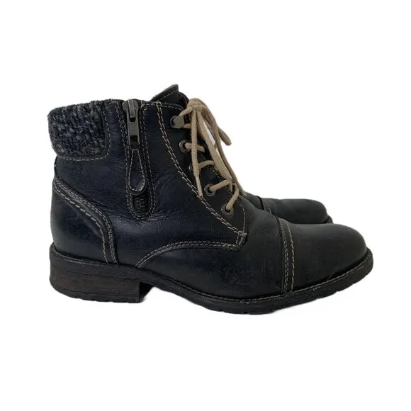 Vintage Salamander Women’s Black Faux Shearling Double Zip Ankle Boots - Size 7