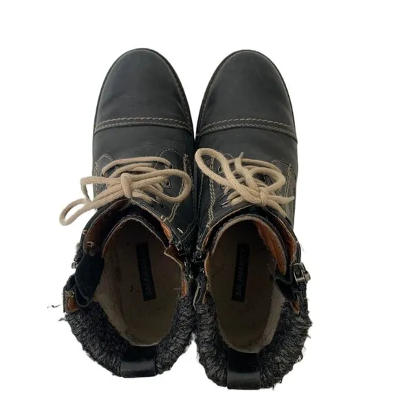 Vintage Salamander Women’s Black Faux Shearling Double Zip Ankle Boots - Size 7