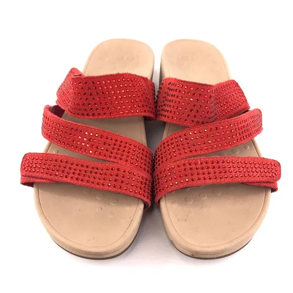 Vionic Alexis Red Suede Rhinestone Sandals 8