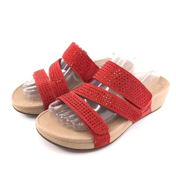 Vionic Alexis Red Suede Rhinestone Sandals 8