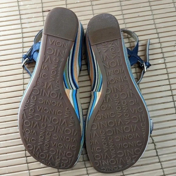 Vionic &quot;Enisa&quot; women's sz 5 open toe Orthotic Rainbow Platform two blue leather