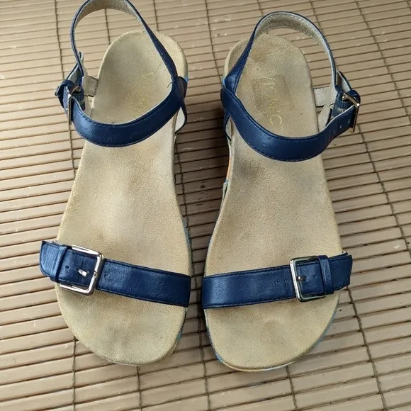 Vionic &quot;Enisa&quot; women's sz 5 open toe Orthotic Rainbow Platform two blue leather