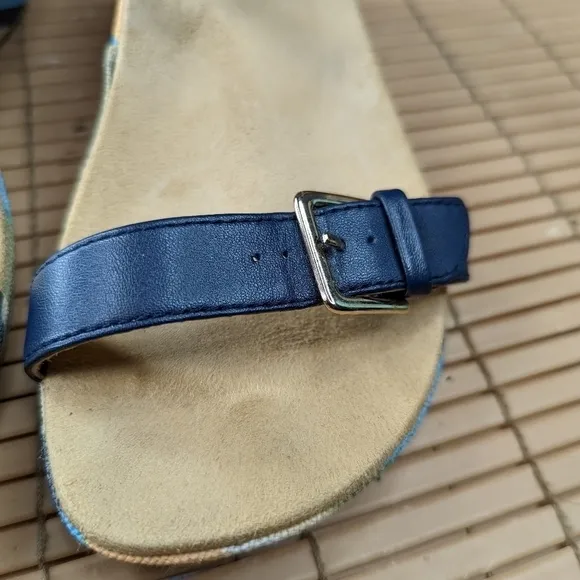 Vionic &quot;Enisa&quot; women's sz 5 open toe Orthotic Rainbow Platform two blue leather