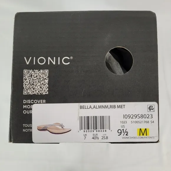 Vionic Bella Women's Orthotic Sandals Aluminum Ribbed Metallic Sz 9.5M Amz Ret