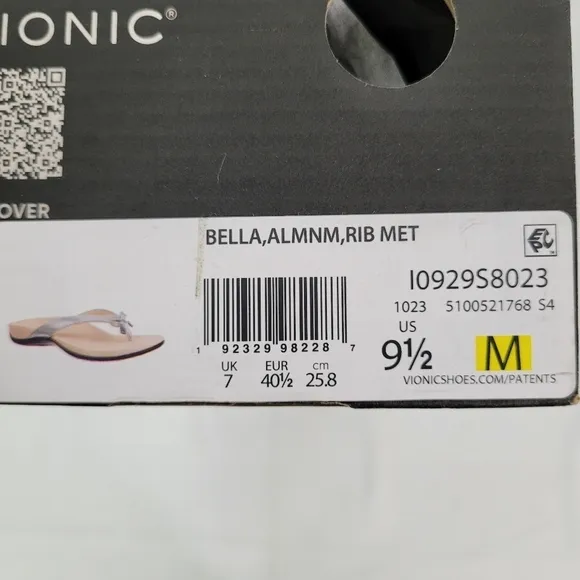 Vionic Bella Women's Orthotic Sandals Aluminum Ribbed Metallic Sz 9.5M Amz Ret