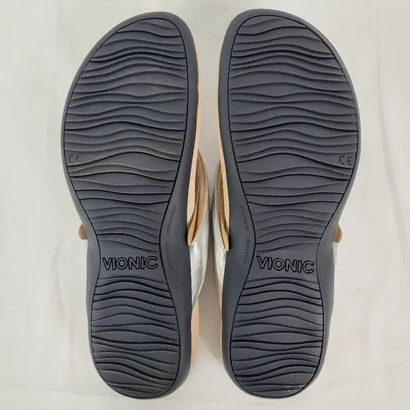Vionic Bella Women's Orthotic Sandals Aluminum Ribbed Metallic Sz 9.5M Amz Ret