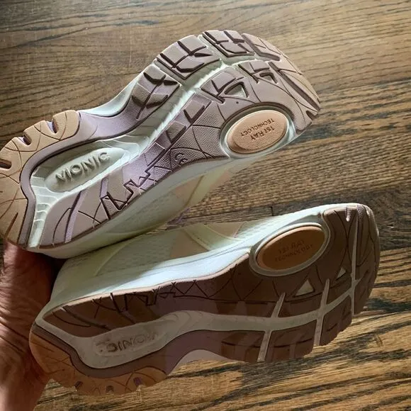 Vionic Berlin walking white pink and purple bungee lace sneakers woman’s size 7