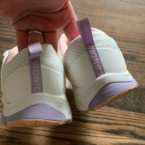 Vionic Berlin walking white pink and purple bungee lace sneakers woman’s size 7
