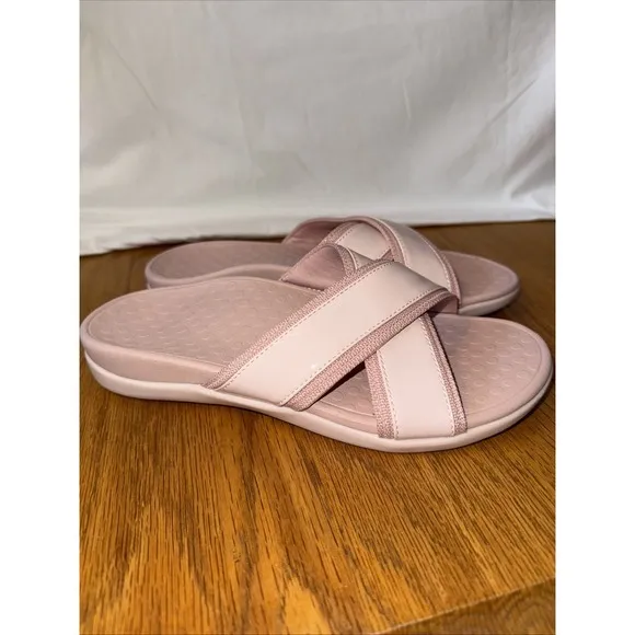 VIONIC Cross Strap Slide NEW Orthotic Sandals Women's Sz 8 Pink