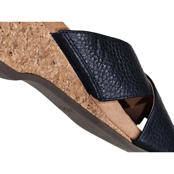 Vionic Leticia Cork Heel Embossed Lizard Print Sandals Black Size 8.5 Crisscross