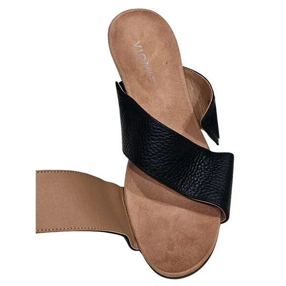 Vionic Leticia Cork Heel Embossed Lizard Print Sandals Black Size 8.5 Crisscross