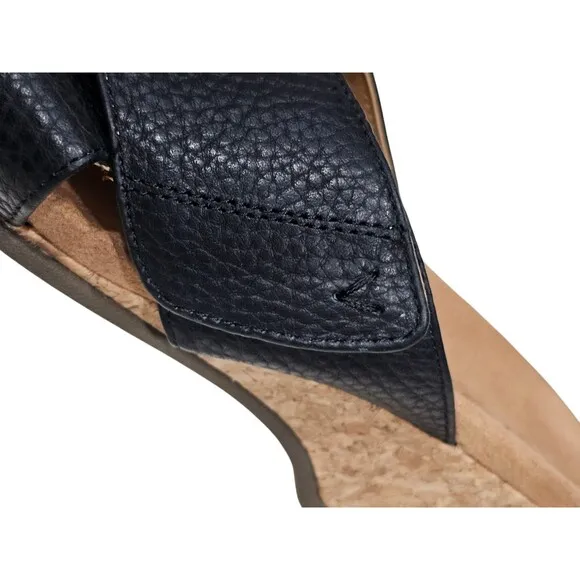 Vionic Leticia Cork Heel Embossed Lizard Print Sandals Black Size 8.5 Crisscross