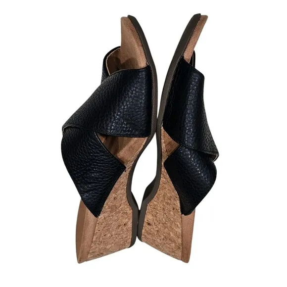 Vionic Leticia Cork Heel Embossed Lizard Print Sandals Black Size 8.5 Crisscross