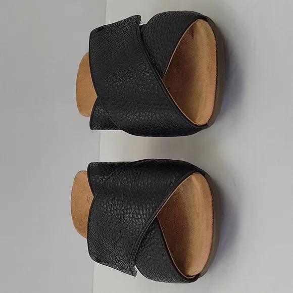 Vionic Leticia Slide Sandals Black Leather Size 6.5