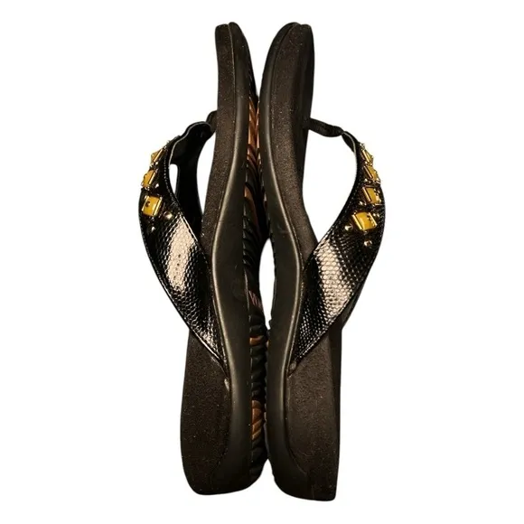 VIONIC Orthaheel Floriana Croco Black Jeweled Beaded Orthotic Flip Flops Size 7