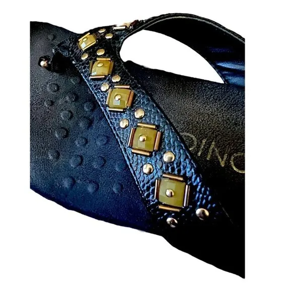 VIONIC Orthaheel Floriana Croco Black Jeweled Beaded Orthotic Flip Flops Size 7
