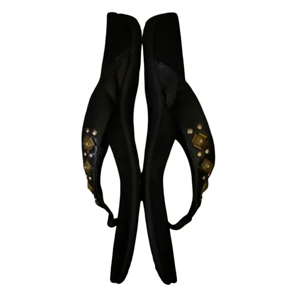 VIONIC Orthaheel Floriana Croco Black Jeweled Beaded Orthotic Flip Flops Size 7