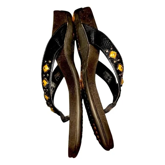 VIONIC Orthaheel Floriana Croco Black Jeweled Beaded Orthotic Flip Flops Size 7