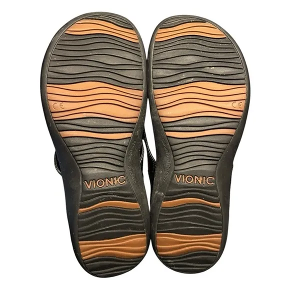 VIONIC Orthaheel Floriana Croco Black Jeweled Beaded Orthotic Flip Flops Size 7
