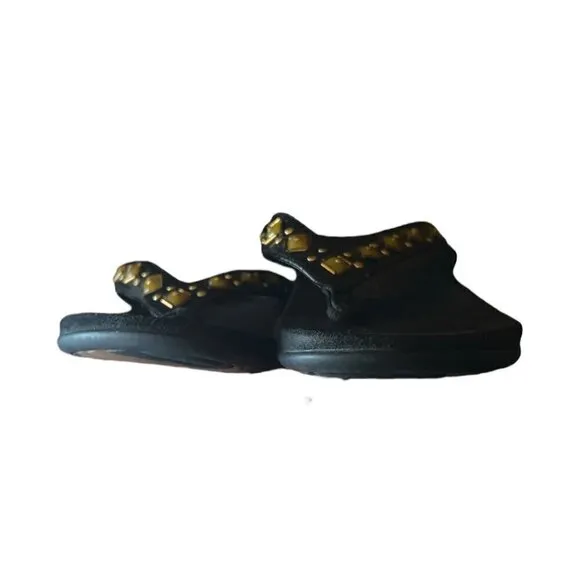 VIONIC Orthaheel Floriana Croco Black Jeweled Beaded Orthotic Flip Flops Size 7