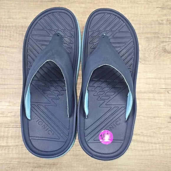 Vionic Restore Men's Size 10.5 Blue Recovery Orthotic Flip Flop Sandals NEW