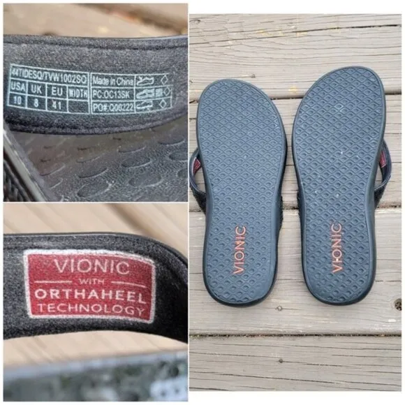 Vionic Tide Black Sequin Flip Flop Thong Sandals Size Woman's 41