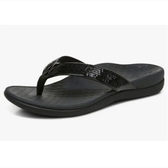 Vionic Tide Black Sequin Flip Flop Thong Sandals Size Woman's 41