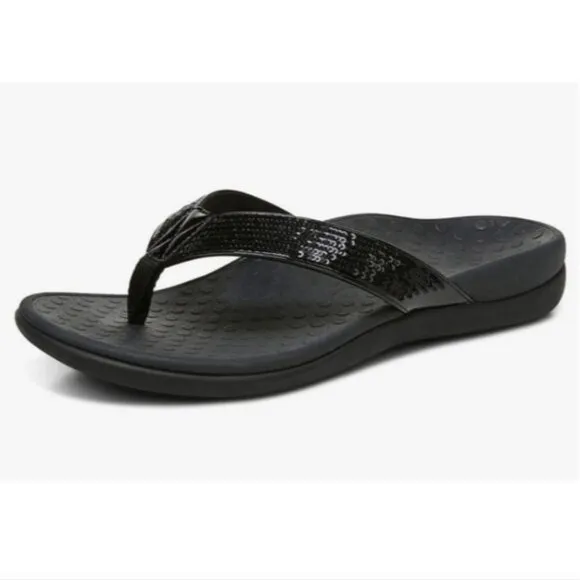 Vionic Tide Black Sequin Flip Flop Thong Sandals Size Woman's 41