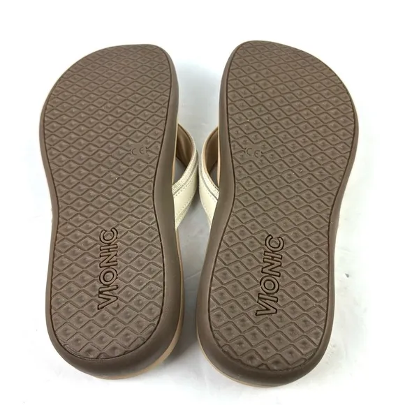 Vionic Tide Flip Flops 7 Ivory Leather Orthotic Sandals Womens Brand New